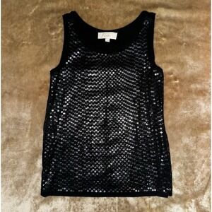 Loft Dressy Tank Size Small Black Sequin Lace Sleeveless Pullover
